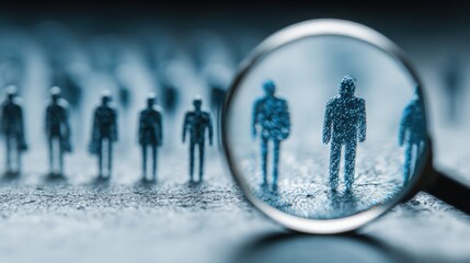 Poster - Group of people looking through a magnifying glass representing leadership reflection loop and insightful evaluation