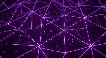 Fototapete - A purple network of connected lines and dots against a dark background with bokeh effect present