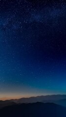 Wall Mural - vibrant night sky with bright stars, a single shining star, and a silhouette of mountain range.