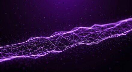 Poster - A purple polygonal mesh floating in a dark space with small particles scattered around the mesh