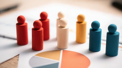 Poster - Group of wooden figures representing a collaborative teamwork strategy in a business diagram for operational tracking