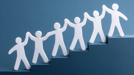 Poster - A diverse group of individuals ascending a staircase representing progress towards a performance milestone achievement