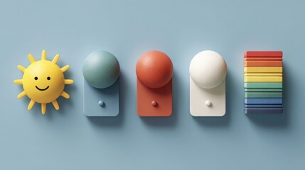 Aufkleber - A pair of colorful toys sitting side by side representing positive strategy interface and interactive play elements