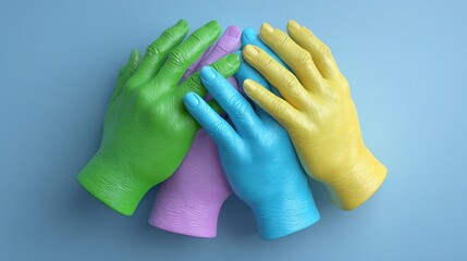Poster - Three distinctively colored gloves representing proactive collaboration and energetic lines of communication and interaction