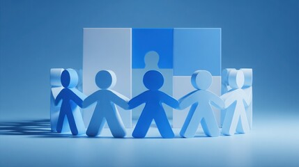 Poster - Diverse group of people standing in a circular formation representing professional cohesion and team collaboration