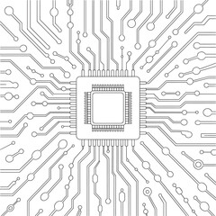Fototapete - Detailed Circuit Board Pattern for Technology Background, Minimalist Circuit Board Background, Circuit Board Layout, Tech Chip Design, Minimal PCB Art, Processor Blueprint, Line Tech Background
