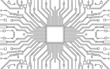 Fototapete - Detailed Circuit Board Pattern for Technology Background, Minimalist Circuit Board Background, Circuit Board Layout, Tech Chip Design, Minimal PCB Art, Processor Blueprint, Line Tech Background