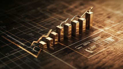 Poster - Business Growth Chart with Rising Bar Graph and Financial Data on Digital Stock Market Background