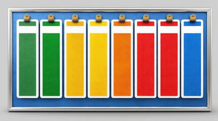 Poster - Vibrant row of colorful paper clipboards displayed for organization and task management in a professional environment