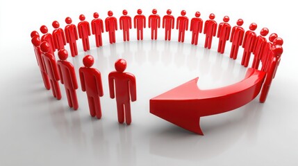 Poster - Bold red arrow pointing upward towards a group of people symbolizing empowerment and growth in a strategic cycle