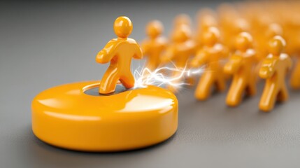 Poster - Individual on a bright yellow object representing team empowerment and energy dynamics in a unique visual context