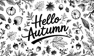 Leinwandbilder - A collection of autumn-themed hand-drawn Autumn plants vector sketches. Hand-drawn set of harvest, modern vector illustrations, including plants, easily editable and scalable.