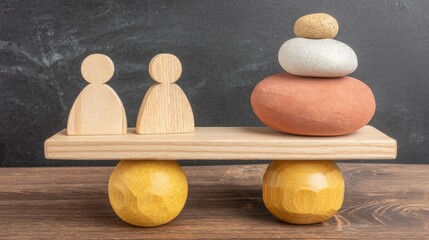 Poster - Trust spectrum icon concept demonstrated by a wooden balance featuring a stone and a wooden peg representing stability