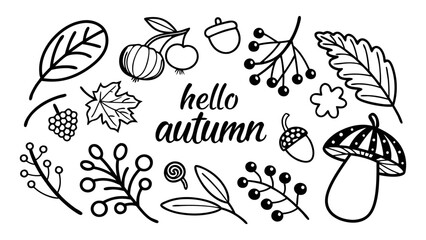 Leinwandbilder - A collection of autumn-themed hand-drawn Autumn plants vector sketches. Hand-drawn set of harvest, modern vector illustrations, including plants, easily editable and scalable.