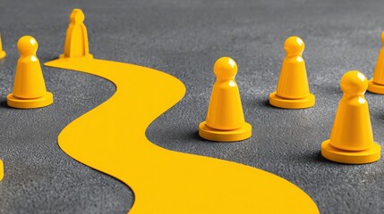 Poster - Unity over competition concept illustrated by a yellow road with a yellow cone representing business challenges ahead