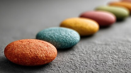Poster - Value-driven alignment icon concept represented by a row of colorfully colored candies symbolizing minimal path convergence