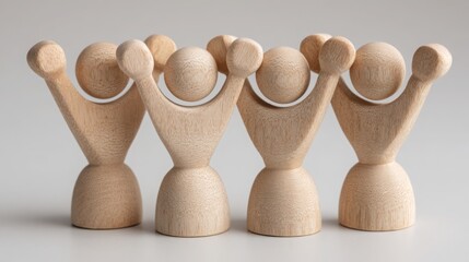 Poster - Collection of wooden pegs depicting a winning mindset team concept in a minimalist visual arrangement
