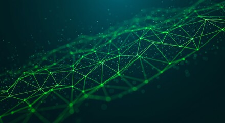 Fototapete - A vibrant green network of interconnected lines and nodes floating in a dark teal space