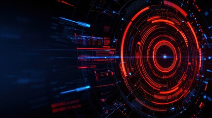 Fototapete - Futuristic digital interface with vibrant red and blue elements showcasing data processing
