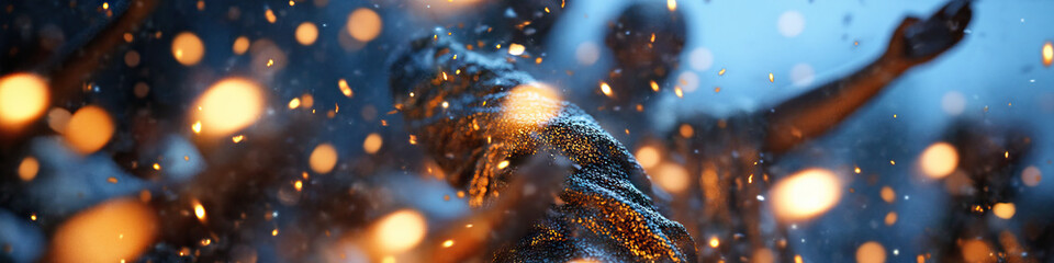 Poster - Abstract Image: Dark Textured Forms and Glowing Sparks
