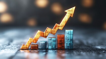 Poster - Business growth concept with increasing bar chart and upward arrow representing success and progress