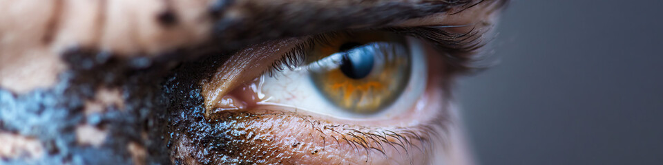 Poster - Close-up of Human Eye with Dark Substance on Skin