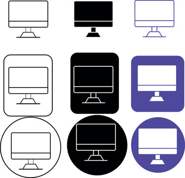 A visual representation of computer monitor icons in various styles and color schemes on a white backdrop