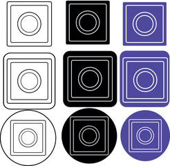 Fototapete - A collection of nine icons featuring squares and circles in white black and blue color variations displayed