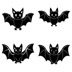 Fototapete - Four black and white cartoon bats with different wing positions on a white background illustration
