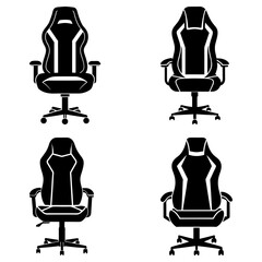 Poster - Four black gaming chairs with white accents arranged in a square formation on a white background