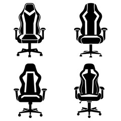 Poster - Four black gaming chairs with different designs are arranged in a square formation on a white background
