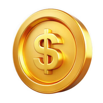 Golden dollar coin isolated on transparent background