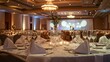 © KimMi - A corporate gala set up in a grand hotel ballroom with banquet tables and lighting