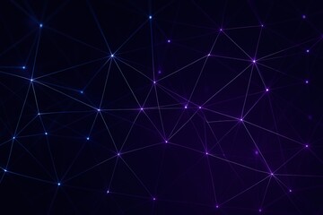 Fototapete - Abstract network of glowing blue and purple nodes connected by thin lines on a dark background