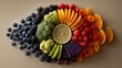 © Kenny Parker - Artistic layout of fruits and vegetables forming a circular composition on a light beige surface