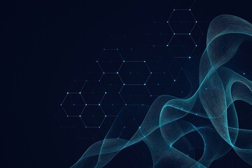 Fototapete - Abstract digital network with flowing cyan lines on a dark blue background