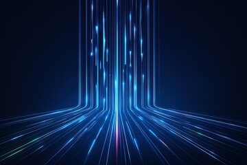 Fototapete - Abstract blue light streaks converging upwards on a dark digital background