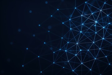 Fototapete - Abstract blue digital network of glowing nodes and connecting lines on a dark background