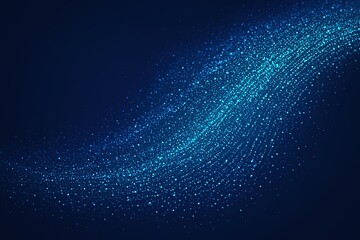 Fototapete - Abstract glowing blue particles forming a dynamic wave against a deep dark blue background