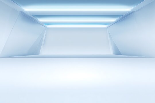 Futuristic minimal interior blue light space
