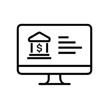 Computer screen with banking interface displays financial transactions. Banking interface elements include bank icon and text details on screen, providing clear access.