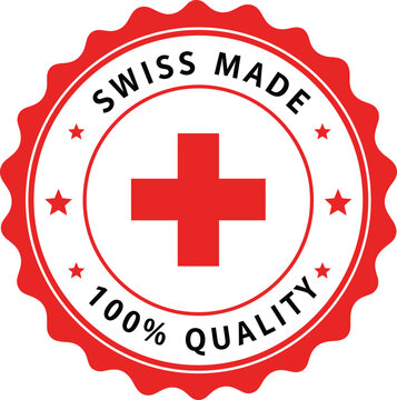 A red and white circular seal with 