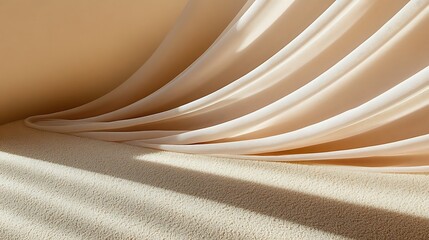 Poster - Elegant beige backdrop featuring soft flowing fabric and textured surface creates a calming ambiance