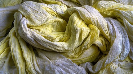 Poster - Elegant drapery of pale yellow and white fabric with soft folds and subtle color gradations