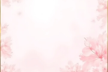 Poster - Soft pink floral background with blurred watercolor style flower blossoms in corners and edges creating a delicate aesthetic