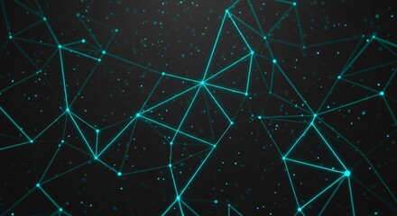 Poster - Abstract network of glowing blue lines connecting dots on a dark background with small particles