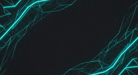 Poster - Abstract dark background with teal glowing lines forming geometric shapes on the upper and lower edges
