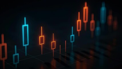 Poster - Abstract Candlestick Chart with Blue and Orange Colors on Dark Background for Financial Analysis