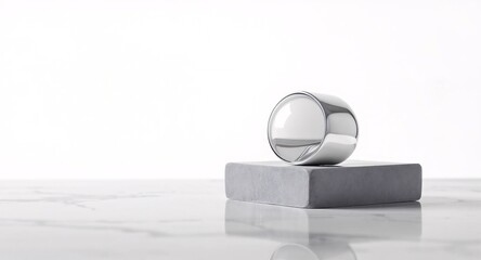 Fototapete - Sleek Metal Ring on Minimalist Stone Platform A Study in Texture and Light | Abstract Still Life