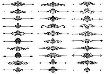 Poster - A collection of elegant, black and white decorative design elements, including flourishes, dividers, and ornaments, perfect for adding a touch of sophistication to any design project.